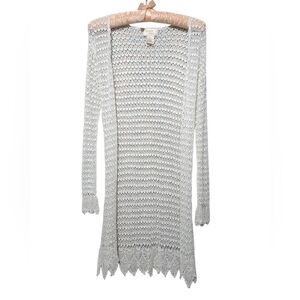 Kroshetta by Papillon White Crochet Longline Lace Duster Cardigan Size Medium